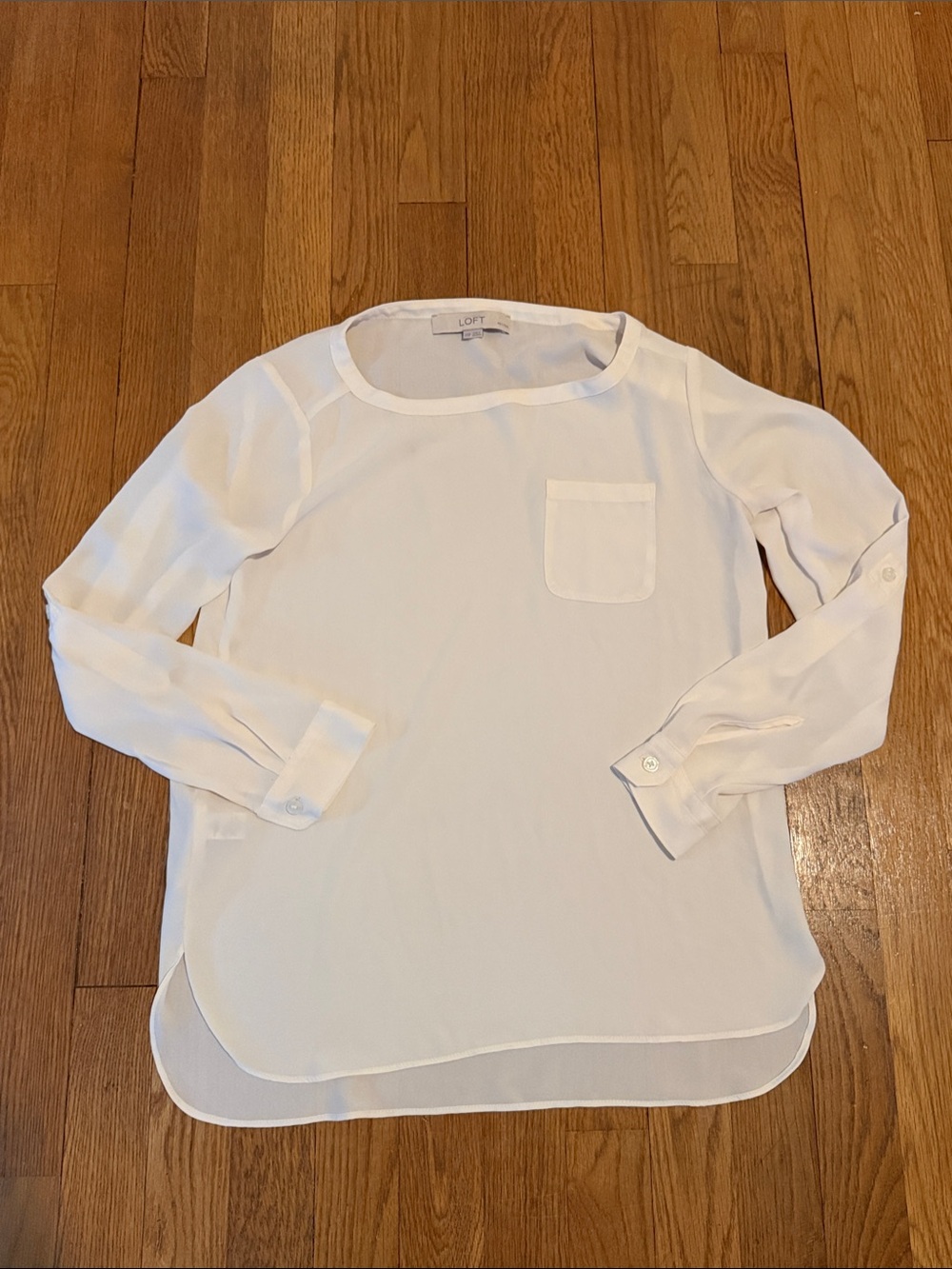 LOFT White Long-Sleeve Pocket Blouse